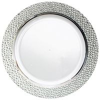 Royalty Settings Hammered Collection Disposable Plastic Plates for Parties for 80 Persons, Includes 80 Dinner Plates, 80 Salad Plates, 160 Forks, 80 Spoons, 80 Knives, Clear with Silver Rim