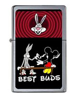 Bugs Bunny Mickey Mouse Best Buds Share Joint Flip Top Lighter Brushed Chrome