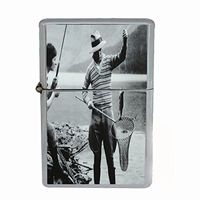 Perfection In Style Wind Proof Dual Torch Refillable Lighter Vintage Fishing Design 001