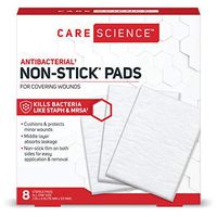 Care Science Antibacterial Non Adherent Pads, 3 in x 4 in, 8 ct | Non Stick Pads for Covering Wounds, Kills Staph & MRSA, Helps Prevent Infection