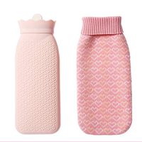YUN Microwave Oven Heating Bottle Environmental Protection Silicone Transparent Hot Water Bottle with Knitted Cover Cold Heat Treatment Four Colors Optional (Color : Pink)