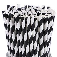 100 Paper Straws, Biodegradable fun straws, Striped Paper Straws, Bulk Set of Biodegradable Straws, Perfect For Birthdays, Weddings, Bachelorette Parties, and much more! (Black Striped)