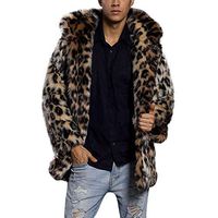 iMakcc Men's Leopard Warm Thick Fur Collar Coat Jacket Faux Fur Parka Outwear Fashion Cardigan (M, Multicolor)