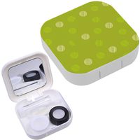 Portable Contact Lens Case Box Travel Kit Mirror + Bottle + Tweezers Container Holder [ Vintage Green Grunge Polka ]
