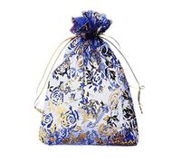 Riverer 100 pcs Gold Roses Pattern Organza Gift Bags, 13x18cm (5.1x7.1 Inches)