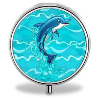 Ojanus Portable Daily Pill Box Plastic Travel Case, Round Medicine Case with Diving Dolphin Pattern, Medicine Holder Organizer Box for Purse, Compact 3 Compartments