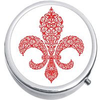 Red Pattern Fleur De Lis Medicine Vitamin Pill Box