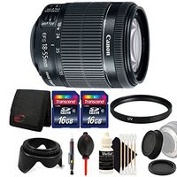 Canon EF-S 18-55mm f/3.5-5.6 is STM Lens + 58mm UV Filter + Rear & Front Lens Cap + Tulip Lens Hood + 32GB Memory Card + Wallet + Lens Pen + Dust Blower + 3pc Cleaning Kit