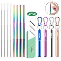 Vantic Reusable Collapsible Telescopic Straws - 4pack Rainbow Stainless Steel Portable Drinking Straw with Travel Case & Cleaning Brush for 12oz/20oz/30oz Cups-Rose Gold&Sliver&Purple&Blue