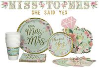 Bridal: From Miss to Mrs Pack! Disposable Paper Plates, Banner Kit, Photo Prop Cutouts, Napkins and Cups Set for 15 (With free extras)