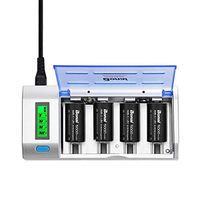 Rechargeable C Batteries with Charger,BONAI LCD Battery Charger for C D AA AAA 9V Ni-MH Ni-CD Rechargeable Batteries with 5000mAh C Rechargeable Cells (4-Counts)