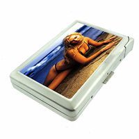 Beach Babes Pin Up Girls D17 Cigarette Case Lighter Smoking King Size Cigarettes Silver Metal Wallet 4" X 2.75" RFID Protection