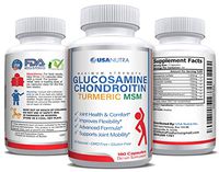 Glucosamine Chondroitin Turmeric MSM Boswellia 2100 mg Triple Strength Joint Pain Relief for Knees Back Hip Hands. Helps Inflammation, Supports Flexibility. 180 Capsules Non-GMO Gluten Free
