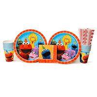 Sesame Street Party Supplies Pack for 16 Guests - Straws, Dinner Plates, Beverage Napkins, and Cups