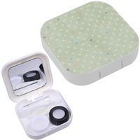 Portable Contact Lens Case Box Travel Kit Mirror + Bottle + Tweezers Container Holder [ Dots ]