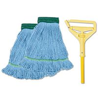 O'Dell Looped-End Mop Kit, Medium, 60"" Metal/Polypropylene Handle, Blue/Yellow, New