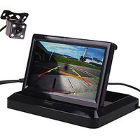 HitCar Car Vehicle Rear View Reverse Parking Kits Combo Backup Camera Small Mini Flip Down Folding Foldable Monitor Screen (5 Inch Monitor + Camera)