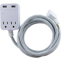 GE 38597 Pro Designer Extension Cord, 10', 2 Outlets + 2 USB, 2.4A, Gray/White