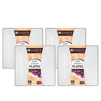 Squarete Hexagons Crystal Clear Hard Plastic Elegant Disposable 10.75'' inch Square Dinner Plates 10 Party Plates Per Package Pack Of 4