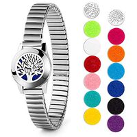 Essential Oils Diffuser Bracelets Anxiety Relief Bracelets Jewelry Birthday Gifts for Women Girls Stainless Steel Strap with 12 Refill Pads (Tree of Life and Cloud Pattern)