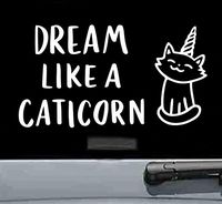 JS Artworks Dream Like a Caticorn Vinyl Decal Sticker (White)