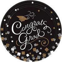 amscan Sophisticated Grad Graduation Party Round Dinner Paper Plates (Pack of 18), Multicolor, 10"