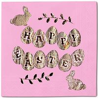 Easter Eggs Mini Pack 50 Napkins Pink - Gold Foil Cocktail