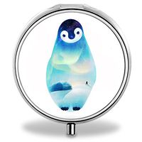 IMLONE Pill Organizer, Customized Watercolor Penguin Pill Boxes with 3 Components and Mirror for Travelling and Daily Needs