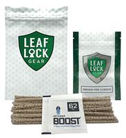 Bundle - 4 Items - Bristle Pipe Cleaners, Leaf Lock Gear Smell Proof Bag, Premium 0.812 Inch Stainless Steel Pipe Screens with Integra Boost Humidity Control Pack