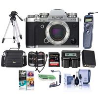 Fujifilm X-T3 Mirrorless Camera Body, Silver - Bundle with 64GB SDHC U3 Card, Camera Case, Spare Battery, Tripod, Remote Shutter Trigger, Dual Charger, Flip Flash Bracket, PC Software Pack, and More