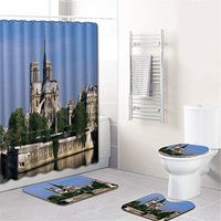 Naiflowers Bath Shower Curtain Sets 4 PC, Bathroom Shower Curtain & Toilet Mat & Lid Cover & Non Slip Rugs Tub Living Room Washable Bath Curtain Non-Slip Carpet Set Doormats Decor (C)