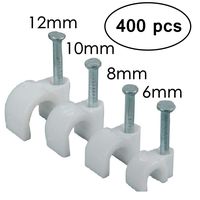 Round Cable Wire Clips, RG6/RG59/CAT5/CAT6/RJ45 Electrical Ethernet Dish TV Speaker Wire Cord Tie Holder, Single Coaxial Nail Clamps (6mm + 8mm + 10mm + 12mm 400pcs)