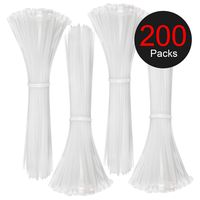 Multi-Purpose Industrial Cable Zip Ties Heavy Duty 12 Inch, Ultra Strong Plastic Wire Ties, Nylon Tie Wraps with 0.19 Inch Width in White, Indoor and Outdoor UV Resistant (200 Pieces)