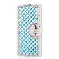 Amocase Wallet Case with 2 in 1 Stylus for Galaxy S10 5G,Luxury 3D Handmade Square Diamond Crystal Rhinestone Bowknot Magnetic Stand Leather Case for Samsung Galaxy S10 5G - Blue