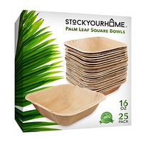 16oz Biodegradable Bowls Square 5.5 Inch Palm Leaf Bowls (25 Pack) Bamboo Bowls Disposable Bowls for Weddings, Parties, Birthdays, Indoor & Outdoor Dining