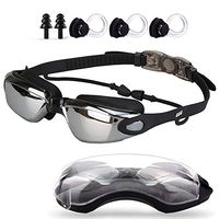 Linwnil Swim Goggles,Swimming Goggles with Mirror Lens for Men Women Adult Youth Kids Girls Anti Fog No Leaking with Earplugs,Nose Clips, and Case (Black/1Pack)