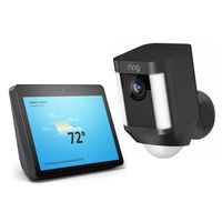Ring Spotlight Cam Wired: Plugged-in HD security camera with built-in spotlights, two-way talk and a siren alarm, Black with Echo Show (2nd Gen) - Charcoal