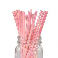 Ipalmay Iridescent Pink Coral Cocktail Paper Straws, Disposable Biodegradable, 7.75 Inches, Pack of 100