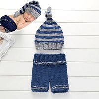 ArMordy(TM) Crochet Newborn Props for Photography Baby Hat + Overalls Knitted Roupas Para Newborn Fotografia for 0-3 Months 1 Set[ Blue ]