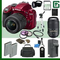 Nikon D3300 CMOS DSLR Camera Bundle with 18-55mm VR II Lens, Nikon 55-300mm f/4.5-5.6G ED VR AF-S DX Lens and Accessories (22 Items) - Red