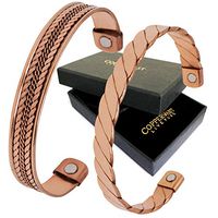 Copper Bracelets for Arthritis - Therapy Magnetic Bracelets for Men and Women with 2 Powerful Magnets - Effective and Natural Relief for Joint Pain and Arthritis Set of 2 (Twisted with Inlay)