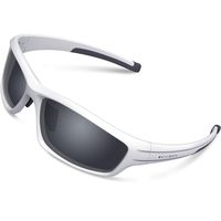 TOREGE Polarized Sports Sunglasses for Man Women Cycling Running Fishing Golf TR90 Unbreakable Frame TR034 (White&Black Tips&Gray Lens)