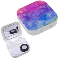 Portable Contact Lens Case Box Travel Kit Mirror + Bottle + Tweezers Container Holder [ Rainbow Watercolor Handdrawn ]