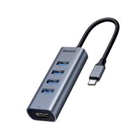 USB-C Hub 3.0 with 4K HDMI, Baseus 5-in-1 Aluminum USB Type-C Hub Adapter with 4 USB 3.0 Ports and 4K HDMI, USB C Hub Dongle for MacBook Pro 2018/2017/2016, Chromebook, XPS, Galaxy S9/S8, and More
