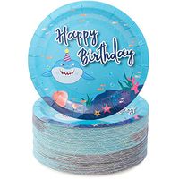 Blue Panda Shark Party Happy Birthday Paper Plates (7 in, Pack of 80)