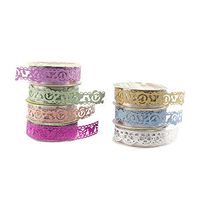 Lace Decorative Self Adhesive Masking Washi Tape Sticky Paper Sticker DIY, Pack of 5 (Purple)