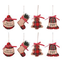 KOMIWOO 8PCS Burlap Stocking Tree Ball Bell Christmas Tree Ornaments, Great Rustic Vintage Decorations for Holiday Party, Home Decor