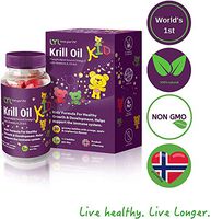 LYL Krill Oil Kid with Vitamin D 3, Vitamin E and Vitamin A - phospholipid-Bound Omega 3 for Healthy Growth & Development - Pack of 30 Gummy Bears with Orange, Apple & Raspberries Flavour
