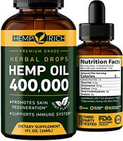 Hemprich Hemp Oil 400,000-100% Natural Anxiety & Stress Relief - Made in USA - Effective Immune Support with Omega 3, 6, 9 - Insomnia Relief & Mood Boost - Non-GMO - Hemp Calm Supplement