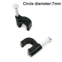 HS 7mm Ethernet Cable Clips Clamps RG6 with Steel Nail (100 Pack) Wire Clips Black for Wall,Cord Management